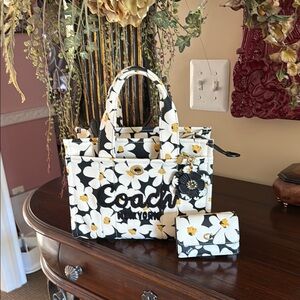 Coach Black and White Floral Tote Bag